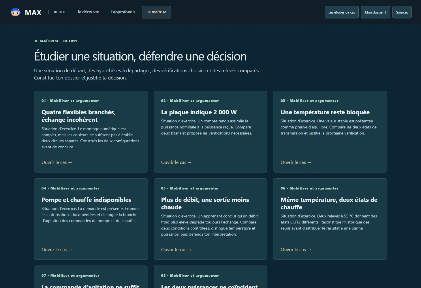 Études de cas · Hypothèse, relevés et décision justifiée