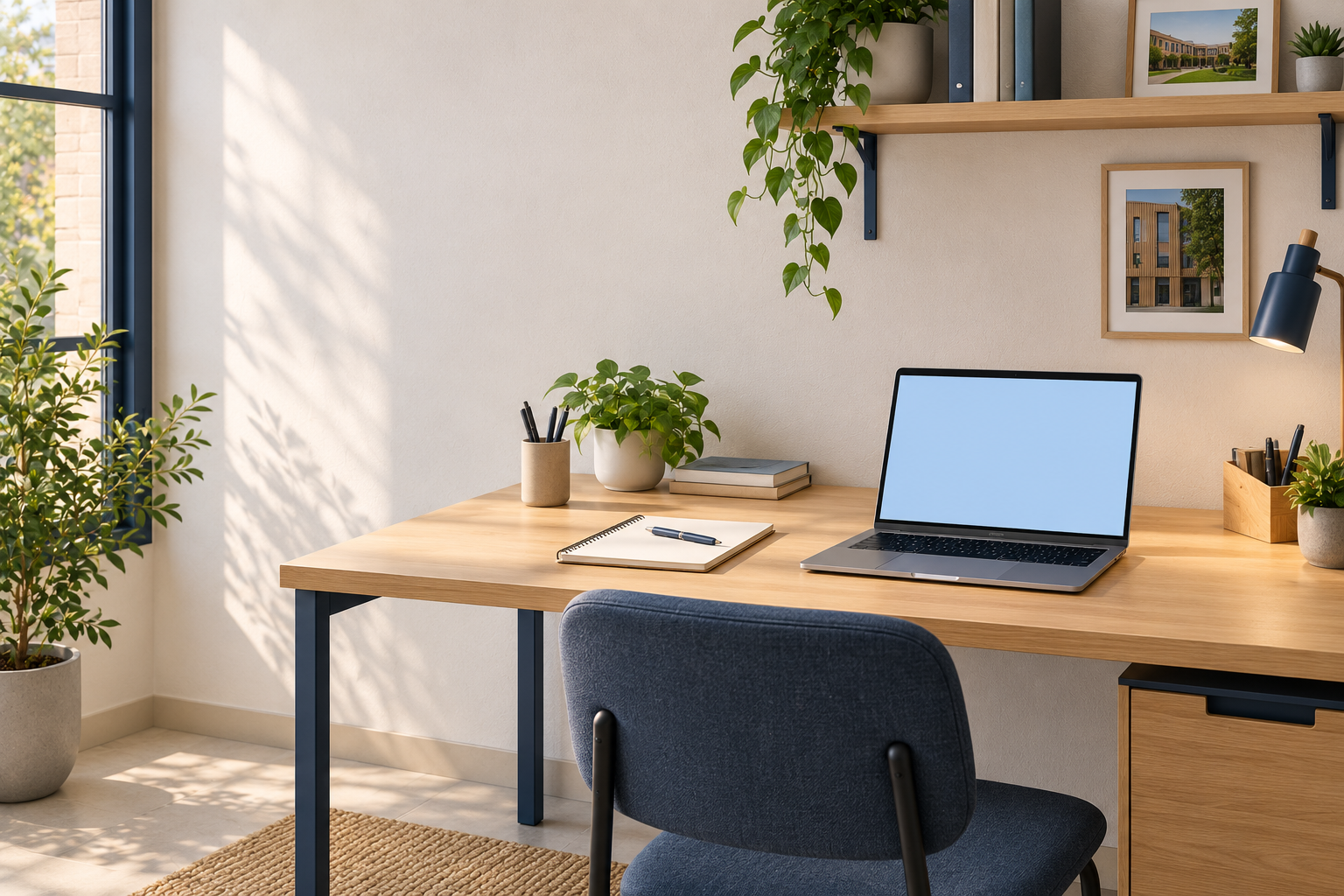 Un bureau à domicile avec un ordinateur